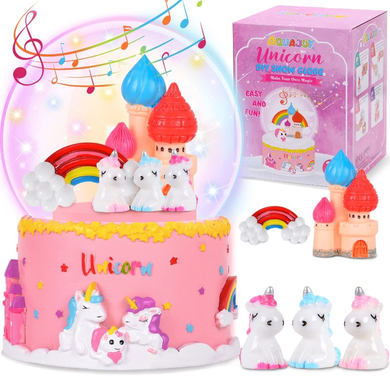 Photo 1 of AQUAJOY Make Your Own Unicorn Night Light,Christmas Stocking Stuffers for Kids DIY Snow Globe Crafts for Kids Ages 4 to 12 Years Old,Unicorn Gifts Toys for Girls Christmas Crafts with Lights & Music