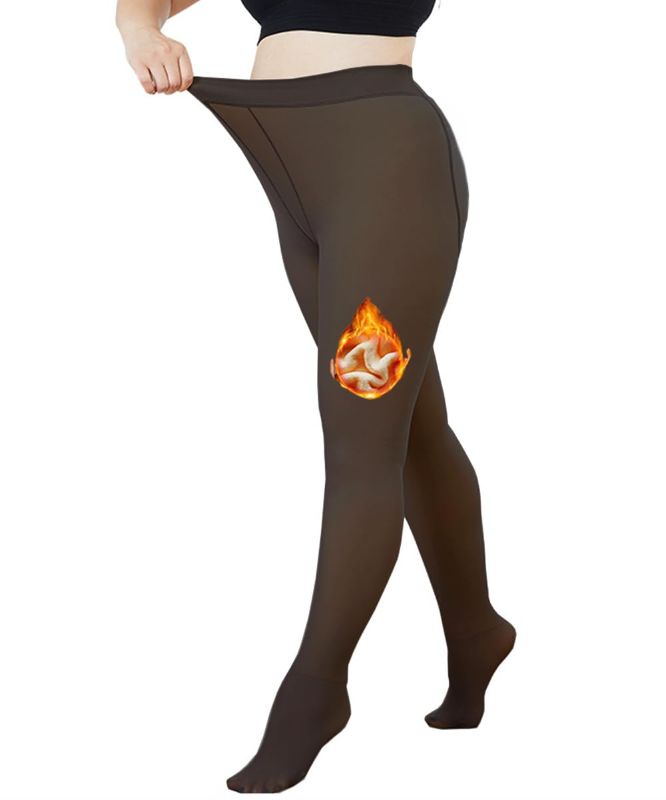 Photo 1 of AVOZAL Fleece Lined Tights Women Fake Translucent Warm Pantyhose Winter Sheer Thick Tights Elastic Opaque Leggings 220(Thin Fleece) Large Black-enlarge