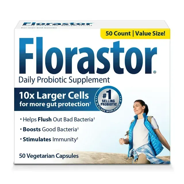 Photo 1 of 2 PACK - Florastor Daily Probiotic Supplement for Women and Men, Proven to Support Digestive Health, Saccharomyces Boulardii CNCM I-745, (50 Capsules)