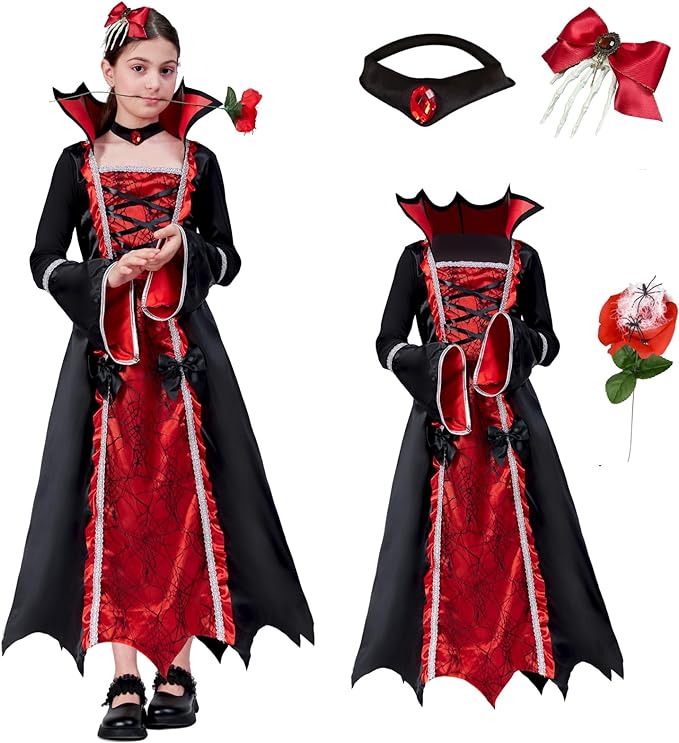 Photo 1 of DNQCOS Girls Gothic Vampire Halloween Costumes Vampiress Dress Cosplay size 4 - 6 yrs
