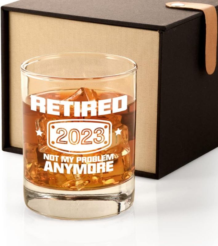 Photo 1 of 2023 Retirement Gifts for Men, Funny Retired 2023 Not My Problem Any More Whiskey Glass Gift, Happy Retirement Gifts for Office Coworkers, Boss, Dad, Husband, Brother, Friends 