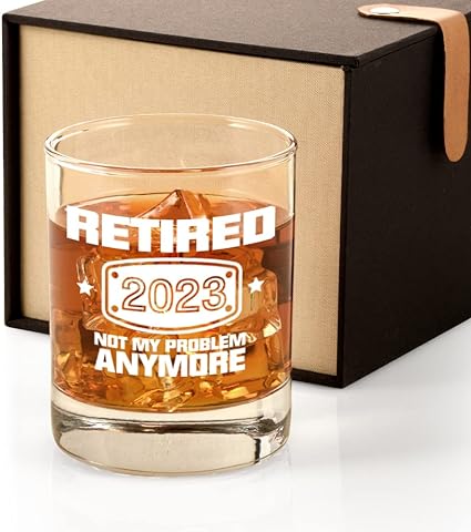 Photo 1 of 2023 Retirement Gifts for Men, Funny Retired 2023 Not My Problem Any More Whiskey Glass Gift, Happy Retirement Gifts for Office Coworkers, Boss, Dad, Husband, Brother, Friends 