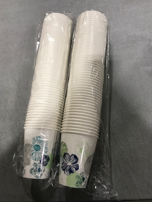 Photo 2 of Ziliny 100 Pcs Blue and White Porcelain 12 oz Coffee Cups Chinoiserie Floral Disposable Paper Cups for Home