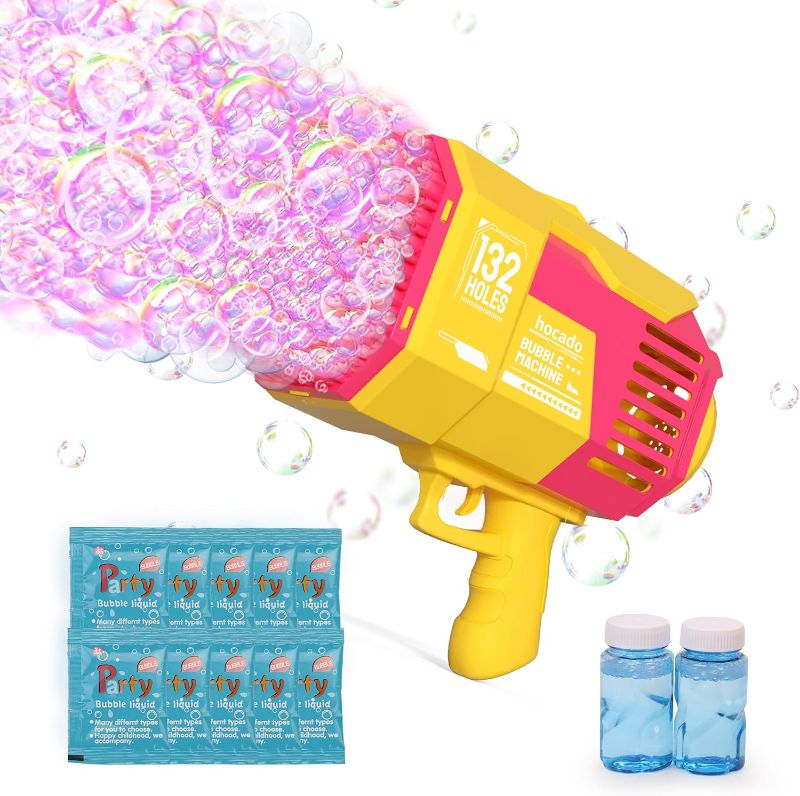 Photo 1 of HOCADO Bubble Gun Blaster Bubble Machine Bubble Blower Outdoor Toys Bubble Gun for Kids with 2xBubble Solution, 10xConcentrate, 73 & 132 Holes Bubble Blaster TIK Tok Toys for Wedding Birthday Party
