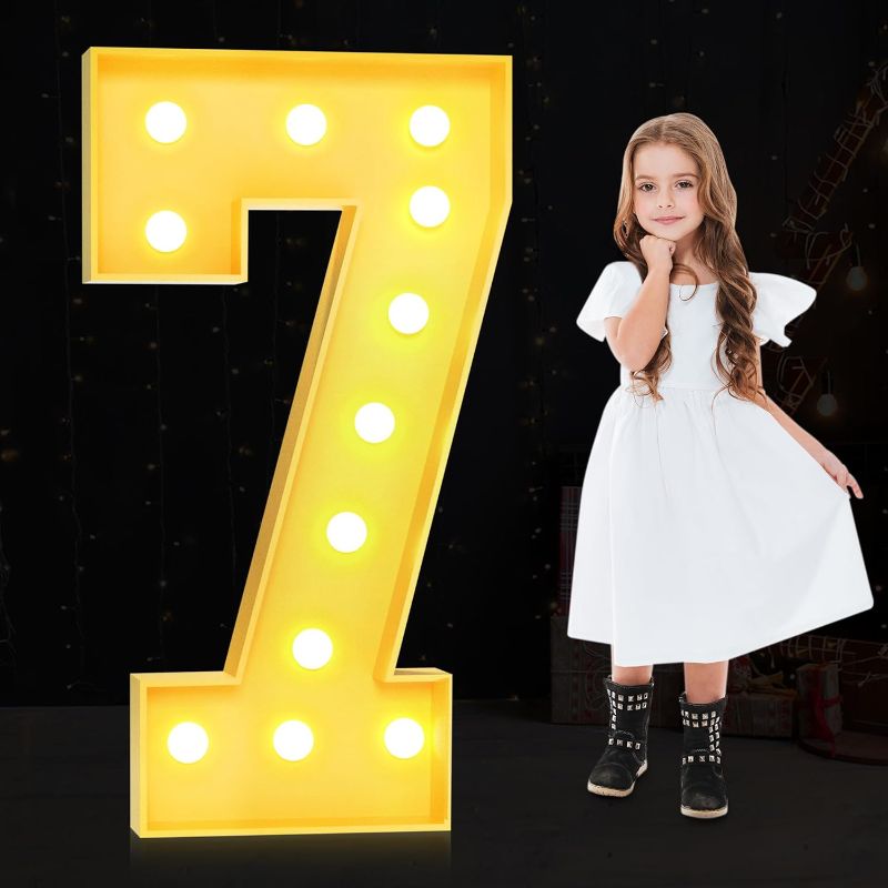 Photo 1 of 4FT Large Marquee Light Up Numbers,Gaint Marquee Numbers,Number 7 Balloon,Marquee Light Up Letters for 17st 70st Birthday Party Decorations,Pre-Cut Foam Board Kit,Anniversary Decor (7,4FT)