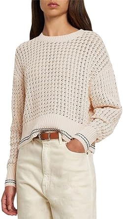 Photo 1 of Jillumi Women's Crew Neck Crochet Knit Sweater Long Sleeve Cropped Pullover Top / size medium 