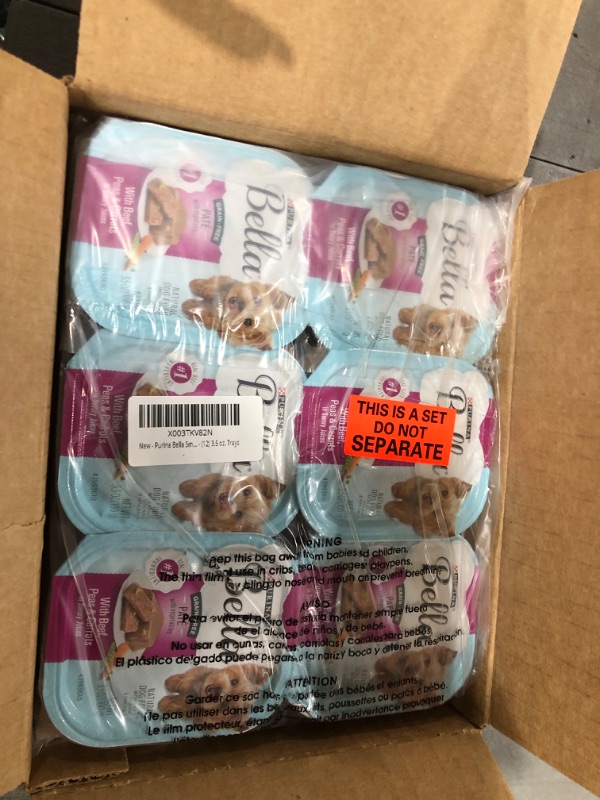 Photo 1 of (24 Pack) Purina Bella Grain Free Natural Small Breed Pate Wet Dog Food Variety Pack Lamb & Beef 3.5 Oz. Trays