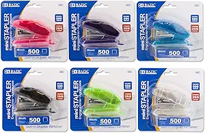 Photo 1 of BAZIC Mini Stapler w/500 Staples, Standard (26/6) Built-in Staple Remover, Soft Grip 12 Sheets, Portable Small Staplers for Home Office School, 24-Pack