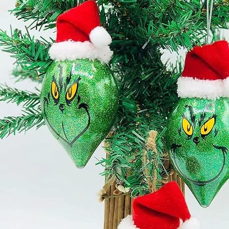 Photo 1 of 6 Pcs New Grinch with Santa Hat, Fillable DIY Christmas Home Party Decorations, Christmas Tree Decor Stocking Stuffer for Christmas Home Garden Parties Decorations, Silver