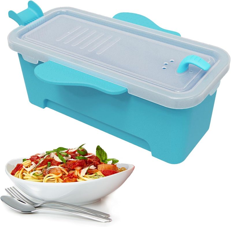 Photo 2 of 2000ML / 68OZ Microwave Pasta Container Cooker, Noodles Cooker with Strainer. Quickly Cooks up to 4 Servings Pasta, Cute Elephant-Shaped Multifunctional Cooker for Dorms, Kitchens or Offices.?Purple?
