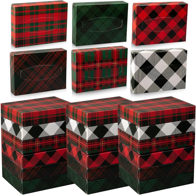 Photo 1 of 30 Packs Christmas Plaid Facial Tissues Cube Box 40 Sheets Per Box Facial Tissues, Disposable Travel Facial Tissues Boxes 2 Ply Soft Tissues Bulk for Family Kitchen Bathroom Car Office School
