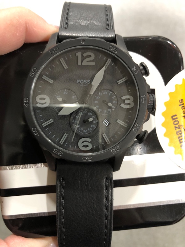 Photo 3 of Fossil Nate Men's Watch with Oversized Chronograph Watch Dial and Stainless Steel or Leather Band Black Leather