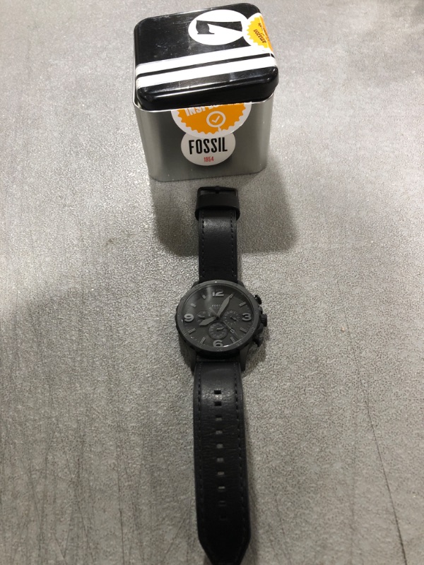 Photo 2 of Fossil Nate Men's Watch with Oversized Chronograph Watch Dial and Stainless Steel or Leather Band Black Leather