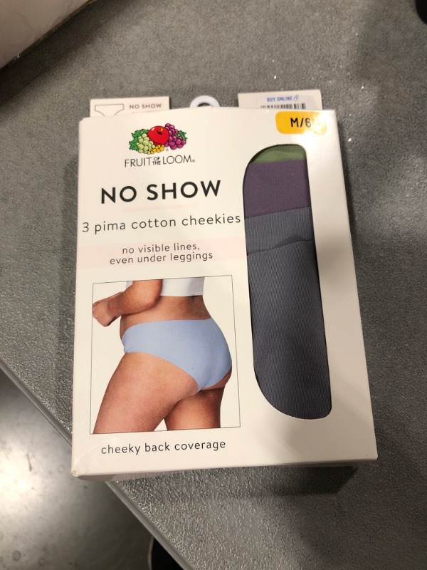 Photo 2 of Fruit of the Loom Women's No Show Seamless Underwear, Amazing Stretch & No Panty Lines, Available in Plus Size 6 Pima Cotton Blend - Cheeky Bikini - 3 Pack - Purple/Green/Silver