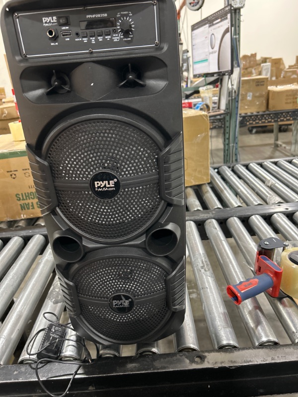 Photo 2 of Pyle Portable Bluetooth PA Speaker System - 600W Rechargeable Outdoor Bluetooth Speaker Portable PA System w/ Dual 8” Subwoofer 1” Tweeter, Microphone In, Party Lights, USB, Radio, Remote - PPHP2835B