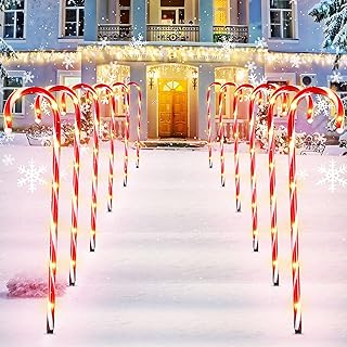 Photo 1 of 15Pcs 28 Inch Christmas Candy Cane Lights LED Christmas Pathway Marker 8 Lighting Modes Walkway Stakes Lights with 216 Warm Lights for Outdoor Holiday Walkway Patio Garden Yard Lawn Xmas (Red)