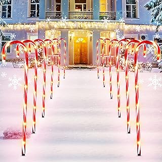 Photo 1 of 15Pcs 28 Inch Christmas Candy Cane Lights LED Christmas Pathway Marker 8 Lighting Modes Walkway Stakes Lights with 216 Warm Lights for Outdoor Holiday Walkway Patio Garden Yard Lawn Xmas (Red, Green)