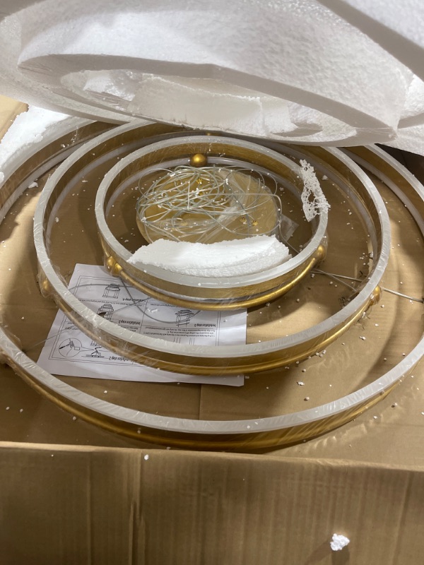 Photo 1 of XLZWJLQ 3-Rings D31.5’’ Modern LED Chandelier Gold Dimmable Pendant Lighting with Remote Control Circular Flush Mount High Ceiling Light for Living Dining Room Bedroom Foyer, 3000K-6500K CCT Changing