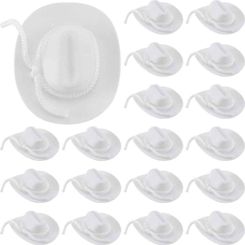 Photo 1 of 24 Pcs Mini Cowgirl Hat Cowboy Miniature Hat Western Wedding Doll Hats for Birthday Decorations Favors, 2 Inch (White)
