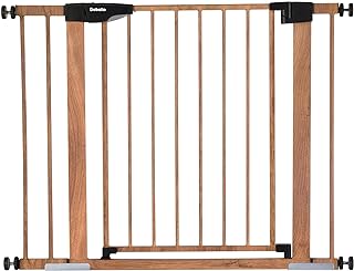 Photo 1 of BABELIO Metal Baby Gate with Wood Pattern, 29-40" Easy Install Pressure Mounted Dog Gate, Ideal for Stairs and Doorways, with Wall Protectors and Extenders, No Tools Required https://a.co/d/diVtdKW 