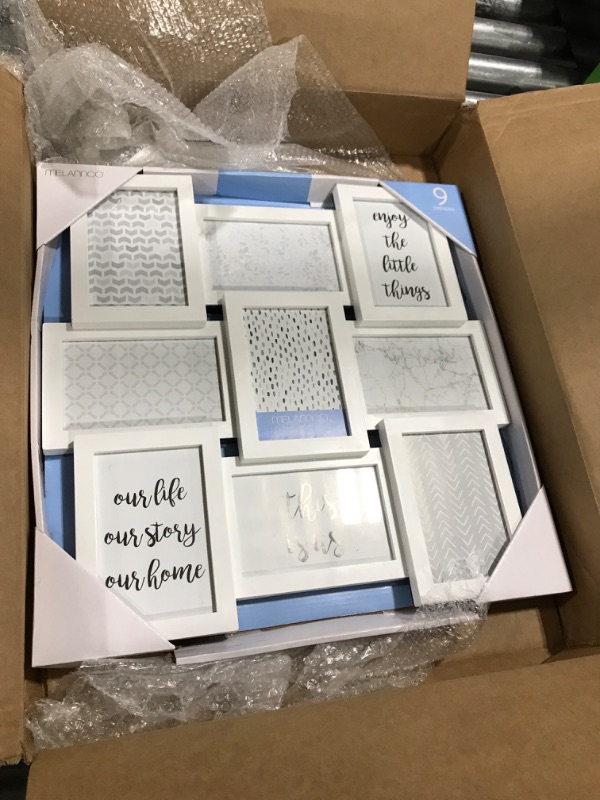 Photo 1 of Melannco 18 x 18 Inch 9 Opening Photo Collage Frame, Displays Four 4x6 and Five 6x4 Inch Photos, White 9 Opening White