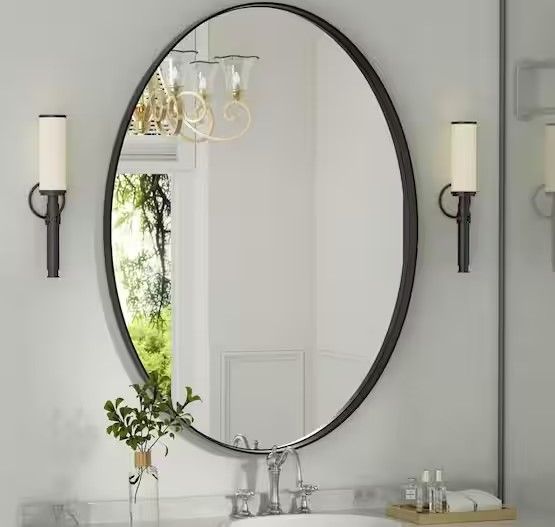 Photo 1 of 22 in. W x 30 in. H Medium Oval Mirrors Metal Framed Wall Mirrors Bathroom Vanity Mirror Decorative Mirror in Black
