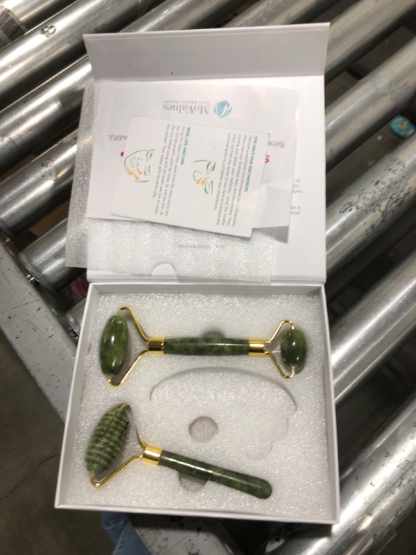 Photo 2 of 4-in-1 Jade Roller and Gua Sha Set. Jade Face Roller with Eye Massager, Jade Gua Sha, Ridged Roller Massager. Jade Roller For Face Real Jade 100% Jade Stone Roller. Warm Facial Massager or Ice Roller