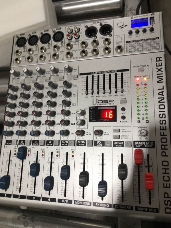 Photo 2 of SENWOSI 6-Channel Audio Mixer,Bluetooth USB PC Recording Input,16 DSP Effects,48V Power,4 Mono 2 Stereo Input Soundboard Audio Mixtape Stereo Equalizer,For Studio or Live (MX-6)