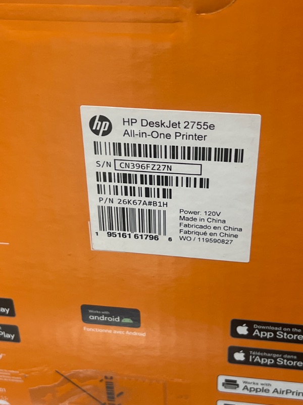 Photo 2 of HP DeskJet 2755e Wireless Color All-in-One Printer with bonus 6 months Instant Ink (26K67A), white