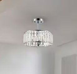 Photo 1 of 13 in. 3-Light Chrome Crystal Chandelier Semi Flush Mount with Crystal Drum
