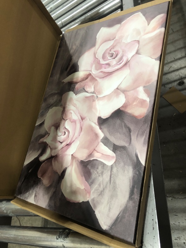 Photo 2 of lamplig Pink Grey Wall Art Rose Flower Floral Pictures Flowers Canvas Painting Blush Gray Dusty Pink Roses Print Modern Artwork Framed for Living Room Bedroom Bathroom Home Room Wall Decor 16"x24" Bigpinkrose