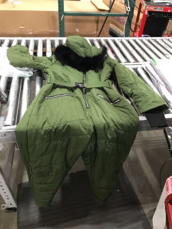 Photo 2 of Aoysky Women Winter Onesies Ski Jumpsuit Outdoor Sports Snowsuit Fur Collar Coat Jumpsuit with Hoodies Ski Jackets and Pants XX-Large Army Green