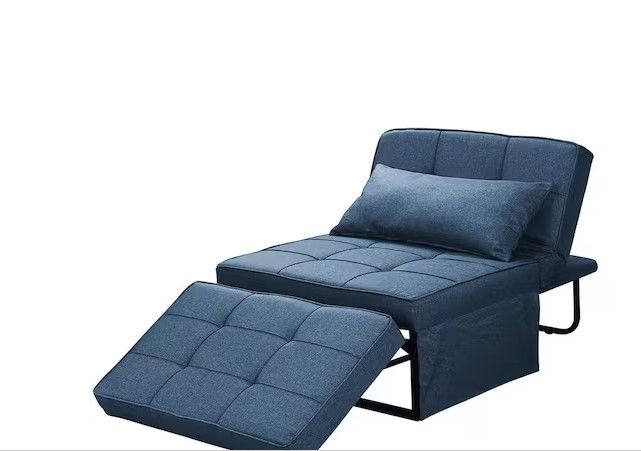 Photo 1 of 4-in-1 37.4 in. Blue Linen Twin Size Multi-Function Adjustable 74.02 in. Depth Sofa Bed Couch
