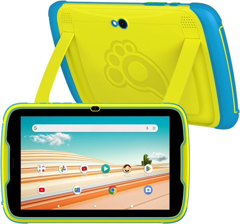 Photo 1 of PRITOM 8 inch Kids Tablet, Android 13, 4GB RAM, 64GB ROM,Parental Control, Kids app, Quad Core Processor, 1280 * 800HD IPS Screen, Dual Camera, 2.4G&5G Wifi6, with Durable Stand(Yellow)
