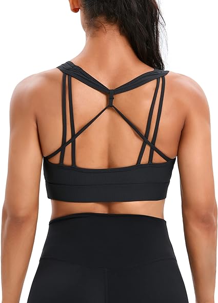 Photo 1 of glamline Strappy Sports Bra, Backless Padded Ribbed Open Back Women Sports Bra, Crop Tank Top for Gym Workout Run Yoga Small 01 Black