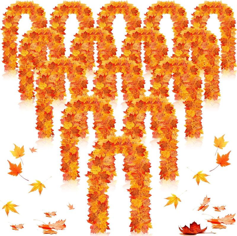 Photo 1 of 20 Pcs Maple Leaves Fall Garland Bulk 5.7 ft Fall Leaf Garland Decor Maple Autumn Garlands Artificial Plant Hanging Vines Fall Leaf Decor for Outdoor Indoor Home Fireplace Thanksgiving Wedding
