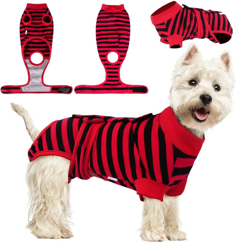 Photo 1 of  Dog Recovery Suit, Dog Onesie for Surgery Female Spay Suit, Soft Anti Licking Dog Neuter Bodysuit for Male, Cats Abdominal Wounds Bandages, Puppy Cone E-Collar Alternative Red XL