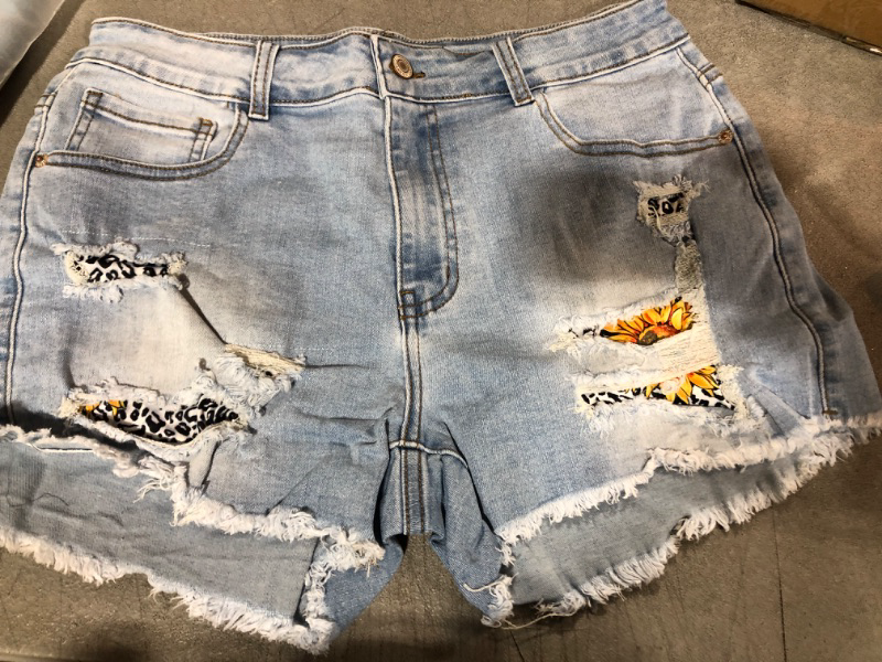 Photo 2 of COUXILY Jean Shorts Womens High Elastic Ripped Denim Shorts Women Distressed Jean Shorts for Summer Large Sc08 Blue