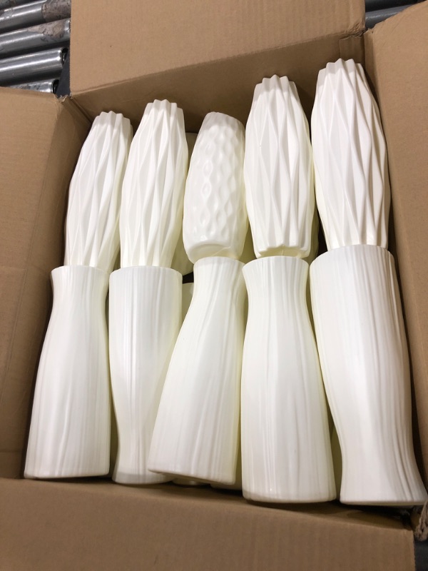 Photo 2 of 20 Pcs Plastic Vases Bulk for Centerpieces White Bud Vase for Flowers Ceramic Look Small Vases for Centerpieces Unbreakable Vase for Flowers Home Office Table Living Room Wedding Decor