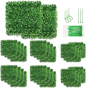 Photo 1 of Aboofx 36 Pack 10"x10" Grass Wall Artificial Grass Wall Panels, Greenery Wall Faux Wall Artificial Green Wall, Grass Decor Outdoor Boxwood Backdrop for Garden Yard Fence Wall Decoration (25 SQ Feet)
