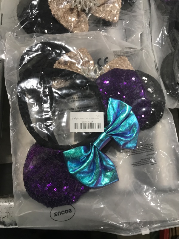 Photo 1 of 2pcs Mouse Ears Headbands for Girls and Women, Sequin Bow Hairbands for Cosplay Birthday Theme Events Halloween Christmas