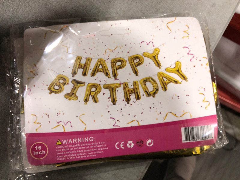 Photo 1 of "Happy Birthday" mylar balloons- gold w/ ribbon