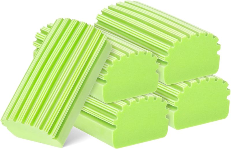 Photo 1 of 5 Pcs Large Damp Household Duster Cleaning Sponges, Dust Cleaning Sponge for Door Window Grooves Use, Blinds Duster, Car PET Cleaning, Easy Cleaning (Green, 4.5 Inch)
