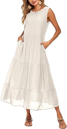 Photo 1 of Halife Women's Summer Casual Maxi Dresses Flowy Ruffle Boho Long Dresses with Pockets/ SIZE MEDIUM 