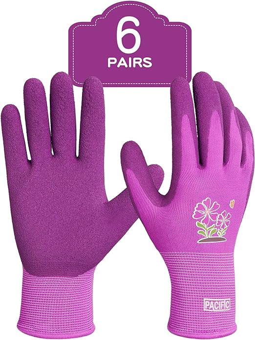Photo 1 of  PACIFIC 6 Pairs Gardening Gloves for women, Rubber Coated Garden Gloves, Ladies Yard Work Gloves, Breathable, Purple, Medium 