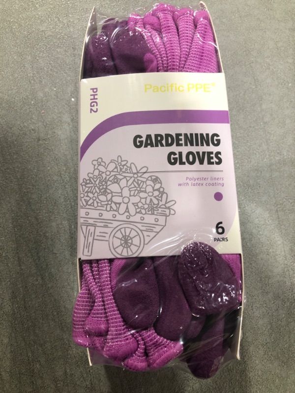 Photo 2 of  PACIFIC 6 Pairs Gardening Gloves for women, Rubber Coated Garden Gloves, Ladies Yard Work Gloves, Breathable, Purple, Medium 
