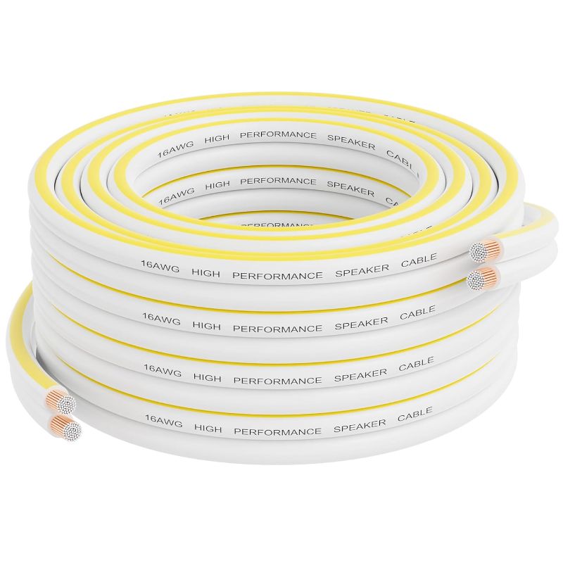 Photo 1 of 14AWG Speaker Wire 50 FT, 14/2 Gauge Audio Speaker Wire, for Car Speakers Stereo, Home Theater, Automotive Wire, White Jacket with Yellow Polarity Marker, CCA, 2 Conductors Electrical Wire
