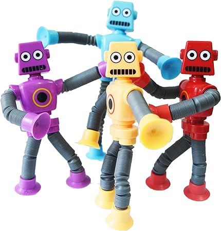 Photo 1 of Bendable Robot Figures Set of 4, Flexible Suction Cup Men, Fidget Pop Tubes Sensory Toys for Girls and Boys \