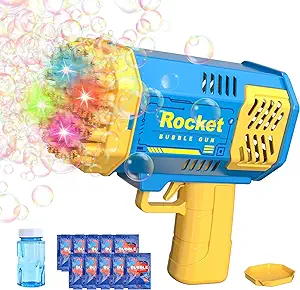 Photo 1 of Bubble Machine Bazooka Mini Bubble Gun for Toddlers,40 Holes Bubble Maker Blower Toys with Lights,3000+ Bubbles Per Minute Bubble Toys for Boys Girls Kids 3-8 Years Outdoor Indoor Birthday Wedding