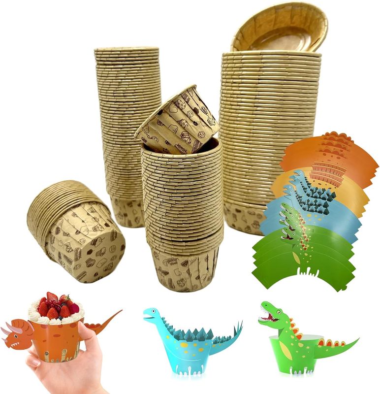 Photo 1 of 150pcs Cupcake Liners sets(100pcs round,50pcs rectangular or 50pcs oval),Baking Wrapping Packaging Cups,Heavy Duty Greaseproof Wrappers,12 pcs Cartoon dinosaur style cup holder. (Paper-Tuoyuan)
